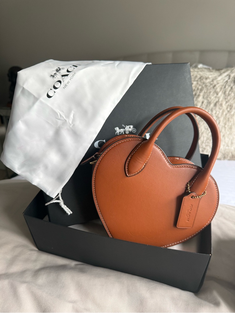 Coach Heart-Shaped Mini Satchel in Saddle Brown Leather